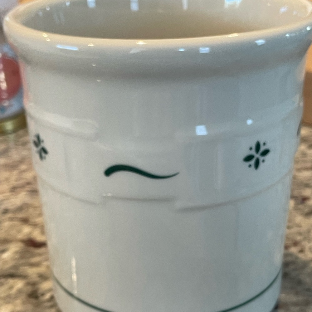 Longaberger Pottery Heritage Green Woven Traditions 7 x 6 Utensil Crock